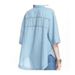 Free People  Blue Linen Cotton Collared Oversized Weekend Shirt Size Small Photo 1