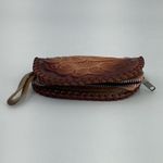 Hand Tooled Leather Coin Purse Pouch Virginia Floral Embossed Zip Pouch Brown Photo 3
