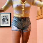 Yellow And White Striped Cropped Sweater Top Photo 1