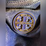 Tory Burch Suede Blue Hobo Bag leather trim gold tone hardware zip top classic Photo 1