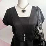 Vintage Black Babydoll Peplum Top Y2K 2000s Goth Coquette Glam Size Large Photo 1