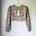 Japna  Golden Yellow & Blue Plaid Cropped Long Sleeve Open Back Crop Top M Photo 1