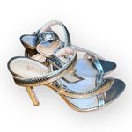 NWT Schultz COURTNEY Metallic Gold Leather snake print peep shoes heels pumps 7B Size 7 Photo 7