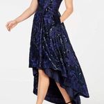 Calvin Klein  Navy Blue Floral Sequin Embroidered Embellished Sleeveless Gown Photo 0