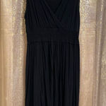 Liz Lange  Black Surplice Smocked Waist Midi Maternity Dress, Small/Medium Photo 0