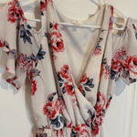 Crossover Romper Floral Print Cold‎ Shoulder Ruffle Sleeve Summer Dress S White Photo 0