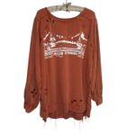 Free People ‎ Graphic Sweatshirt Flannel XS Jackson Wyoming Oversized Distressed Photo 5