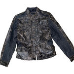 H & D collection distressed Denim cotton and leather women Moto‎ jacket Sz M Black Size M Photo 0