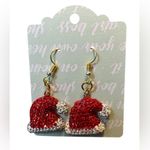 Handmade Santa Hat Sparkling Red And White Christmas Dangle Pierced Earrings Gold Tone Photo 0