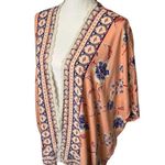 Angie  Kimono Womens M Boho Floral Print Open Cardigan Lace Trim Dolman Peach Photo 2