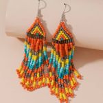 Bohemian Native American Ethnic Style Fashion Glass Beaded Handmade‎ Earrings Orange Photo 12
