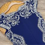Tadashi Shoji  blue and white lace sheath dress‎ women’s size S Photo 5