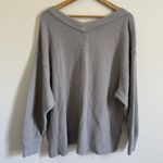 Aerie  Wonder Textured V-Neck Sweater Size Medium Gray Ribbed Oversized Photo 5
