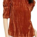 NWT $69 LEYDEN Womens S Orange Rust Crushed Velvet Pouf Short Sleeve Top Blouse Orange Photo 0
