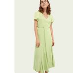 Scotch & Soda  Maison Scotch Lime Green Wrap Summer Sunray Midi Dress Size Medium Photo 2