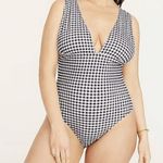 J.Crew  Womens V-Neck One-Piece Swimsuit Navy Gingham Size 24 BE747 NWT‎ Photo 1