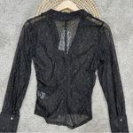 ZARA NWT Women’s Ruched Front Lace Blouse Top V-Neck Sheer Shimmer Black Gold M Photo 10