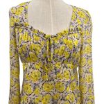 Intermix  Floral Print Silk Top Blouse Long Sleeve Yellow Gray Size 2 Photo 4