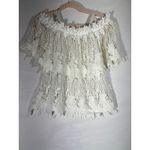 Pretty Angel Floral White Lace Off The Shoulder Crop Tiered Top Sheer Blouse S M Photo 1