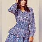 Cleobella Bianca Long Sleeve Mini Dress Floral Pattern Ruffles Blue Pink Flowers Photo 0