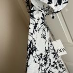 ZARA  ZW COLLECTION BLACK WHITE FLORAL PRINT PUFF SLEEVES MIDI DRESS L Photo 5