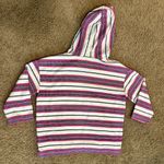 Vintage Baja Hoodie Mexican Drug Rug Striped Poncho Pink White Blue Size S Photo 2
