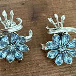 1950s Vintage Coro Rhinestone Earrings Light Pastel Blue Rhinestone Flowers Fanf Photo 0