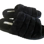Nordstrom Abound open toe faux fur fuzzy slide slipper in black flat sole SZ 13 Photo 0