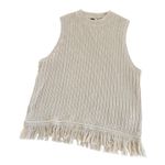 J.Crew Fringe Sweater Tank Dusty Ivory Ribbed Knit Crewneck Cotton Top Size XL Photo 0