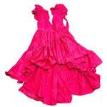 Hot Pink Ruffle Tiered Maxi Dress V Neck Tie Back Occasion Party Size XL Photo 0