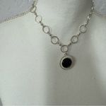 Silver Tone Black Faux Onyx Pendant Chain Necklace Womens Costume Jewelry Photo 4