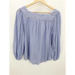 Loft  Blouse Women SMALL Blue White Pinstripe Square Neck Long Sleeve Photo 1
