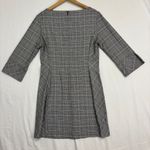 H&M  Glen Plaid Dress Womens Sz 10 Black White 3/4 Sleeve Boat Neck Preppy Career Photo 3