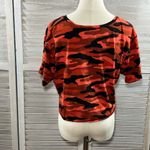 Flirtitude  (Active) 100% Cotton Tie Bottom Cropped Tee Red & Black Camo-Large Photo 1