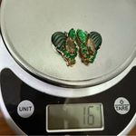 Vintage Juliana? Emerald Green Striped Rhinestones Goldtone Clip On Earrings 16g Photo 12