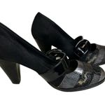 BKE Black Patent Leather Patchwork Buckle 3.5 Inch Heels Womens Shoes 8.5 Photo 10