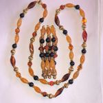 Elegant Gold Tone and Amber Color Lucite Beaded Boho Necklace Bracelet Set Photo 4