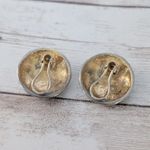 Vintage Clip On Earrings Circle with Cream Enamel & Wavy Lines Photo 6