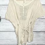 Adiva Cream Embroidered Boho Gauzy Belted Kimono Top Size Medium Photo 0