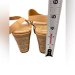 Tory Burch 80MM Natural Vachetta Leather Silver Woven Ankle Strap Wedge Heels 8 Photo 2