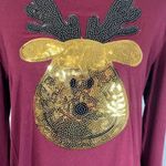 Perfect Peach Burgundy Wine Christmas Reindeer Gold Sequins Long Sleeve Shirt Photo 2