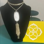 Kendra Scott Rayne Mother of Pearl Pendant Tassel Fringe Silver Tone Necklace Photo 7