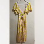 Kate Spade New York Yellow Pink Floral Splash Ruffle Satin Maxi Dress 6 Photo 1