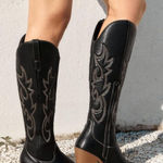 Women’s Black Western Cowgirl Boots Knee High Pointed Toe Side Zip Size 11 NEW Black Photo 0