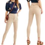 Free People  Frankie Striped Skinny Pants Button Front High Waist Ankle Tan 12 Photo 1
