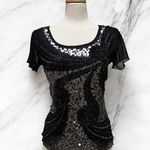 Cartise Embellished Shirt Sz M Black Silver Sequins Beaded Glam Y2K FairyGrunge Size M Photo 0