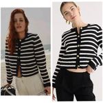 J.Crew Emilie Sweater Lady Jacket in Black Ivory Stripe Knit Cardigan Medium Photo 1