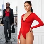 Good American NEW  Low Down Bodysuit Red Black Net Accent Sz 5 US XXL Minimalist Photo 1