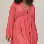 Torrid  Pink Gauze Lace-Up Bell‎ Sleeve Skater Dress Size 2X Photo 0