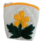 Hand Crafted Yellow Floral Green Leaf Quilted Coin Purse Wallet NEW Photo 1